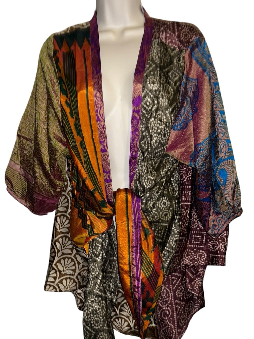 Bohemian Multi-Color Tie-Front Kimono - Picture 3 of 9